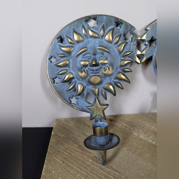 PartyLite Moon & Stars Metal Wall Sconces Celestial Sun & Moon Candle Holders - Picture 2 of 8